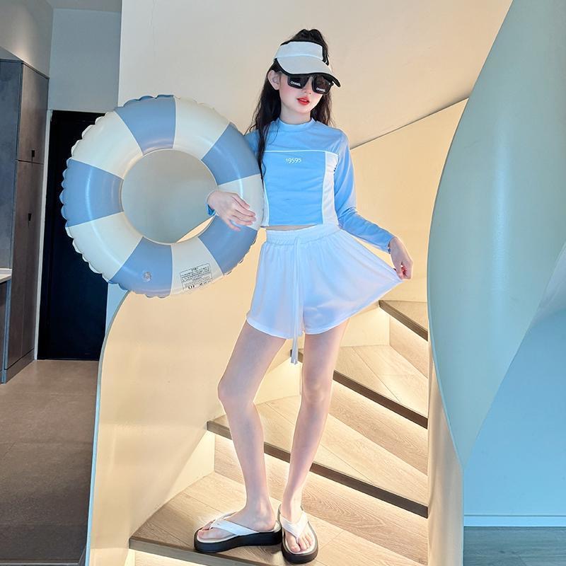 女童多巴胺分体泳衣2025新款夏季中大童撞色游泳衣防晒长袖泳装潮
