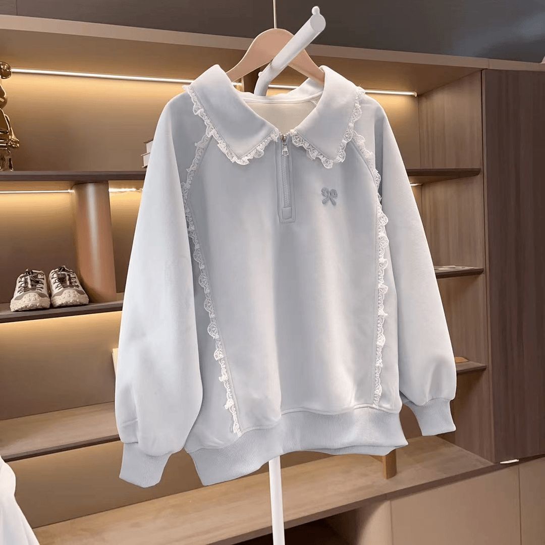 女童卫衣春秋2025新款儿童翻领蕾丝花边女孩长袖休闲上衣洋气百搭