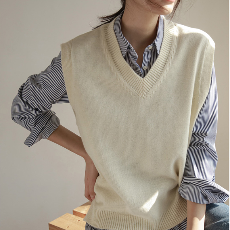 毛衣背心女初秋2020马夹V领日系叠穿宽松外穿坎肩针织毛线马甲女