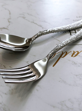 精工特厚304不锈钢勺子家用长柄高档西餐厅调羹吃饭勺甜品叉汤匙