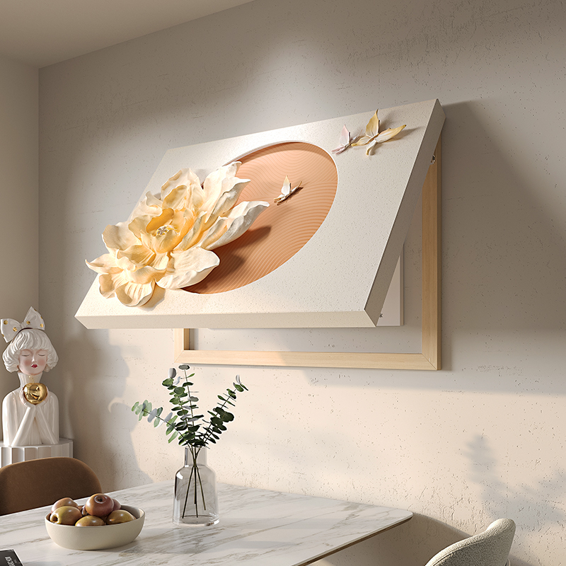 奶油风电表箱装饰画遮挡箱现代简约带灯浮雕3D立体高端轻奢挂画图片