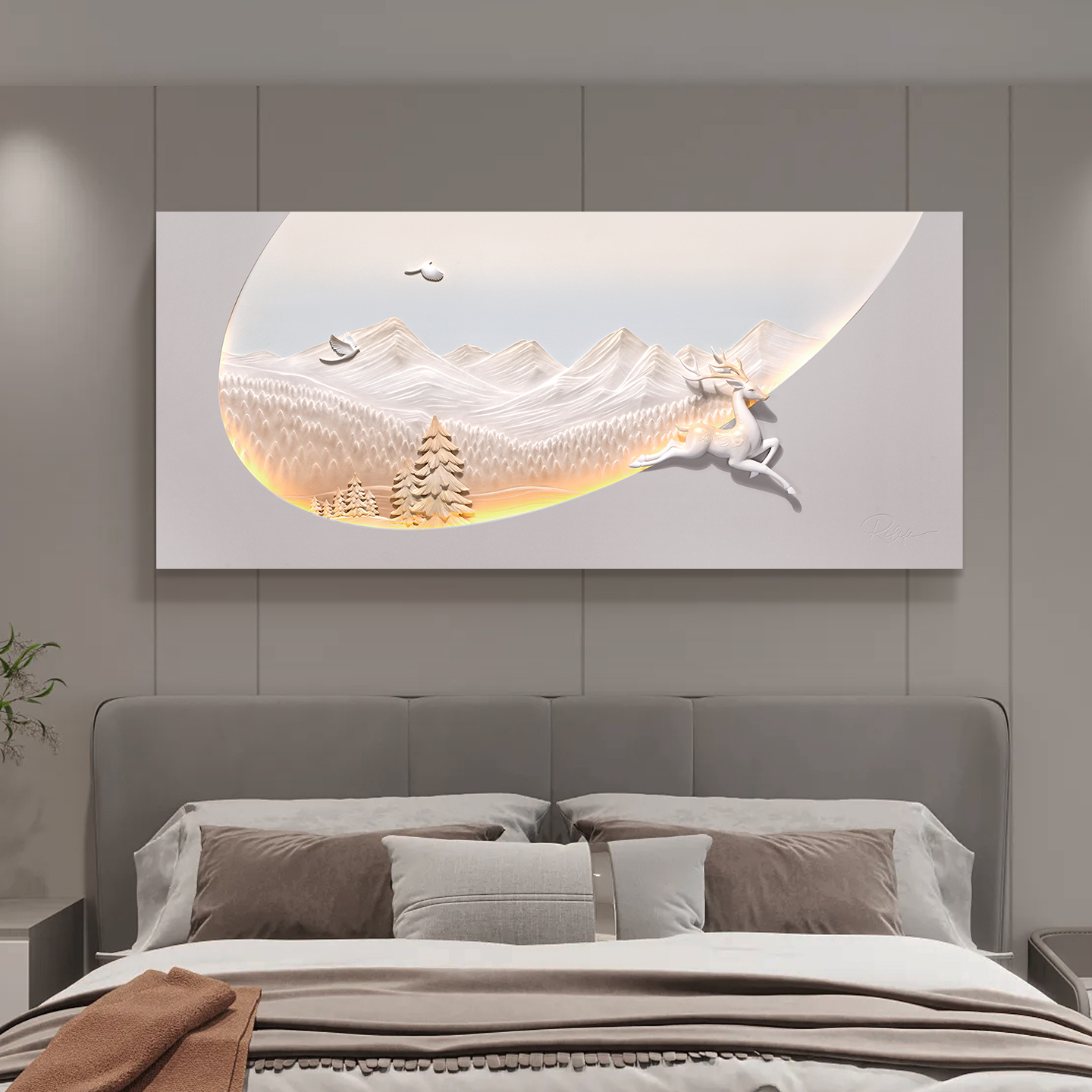 轻奢简约客厅装饰画沙发背景墙