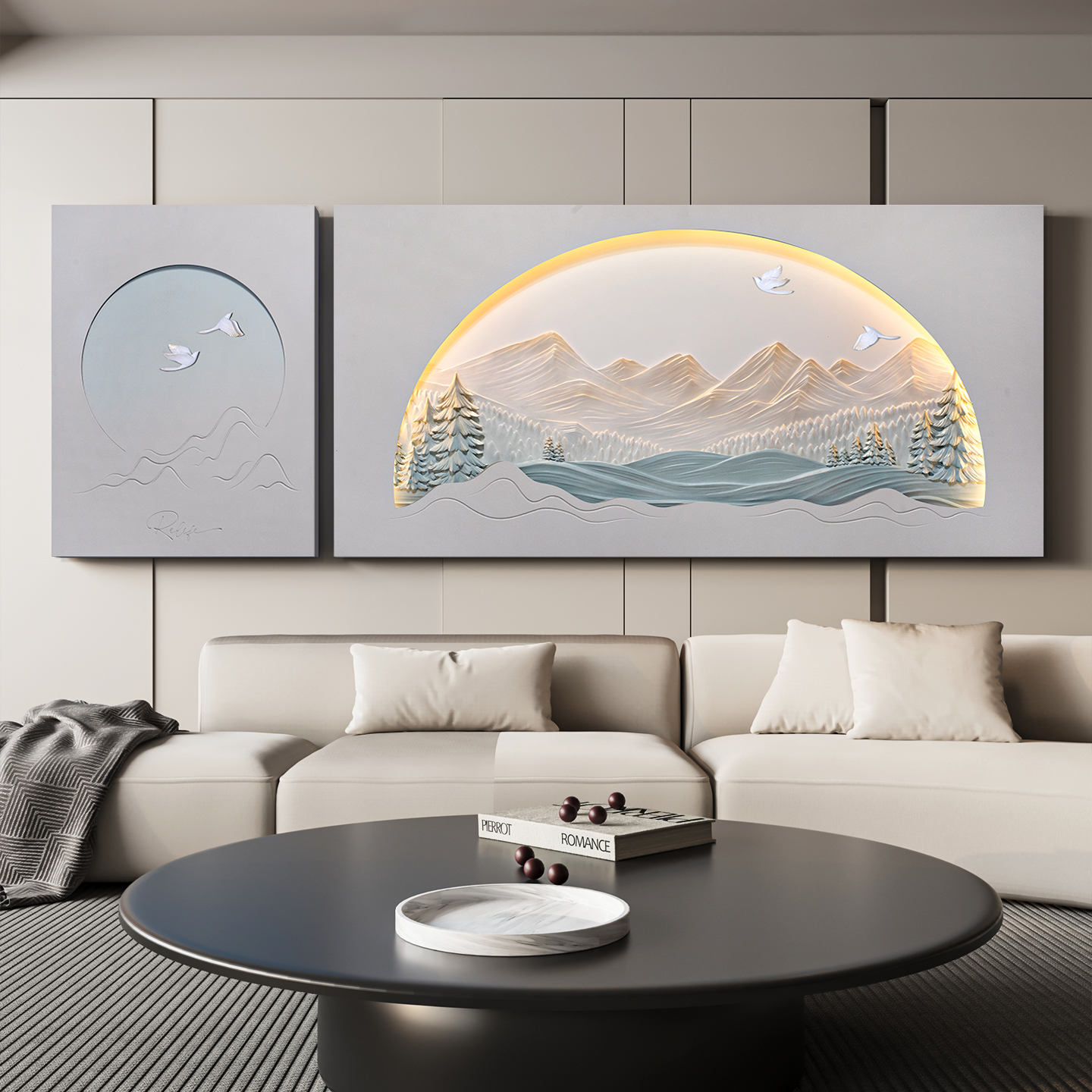 轻奢简约客厅装饰画沙发背景墙