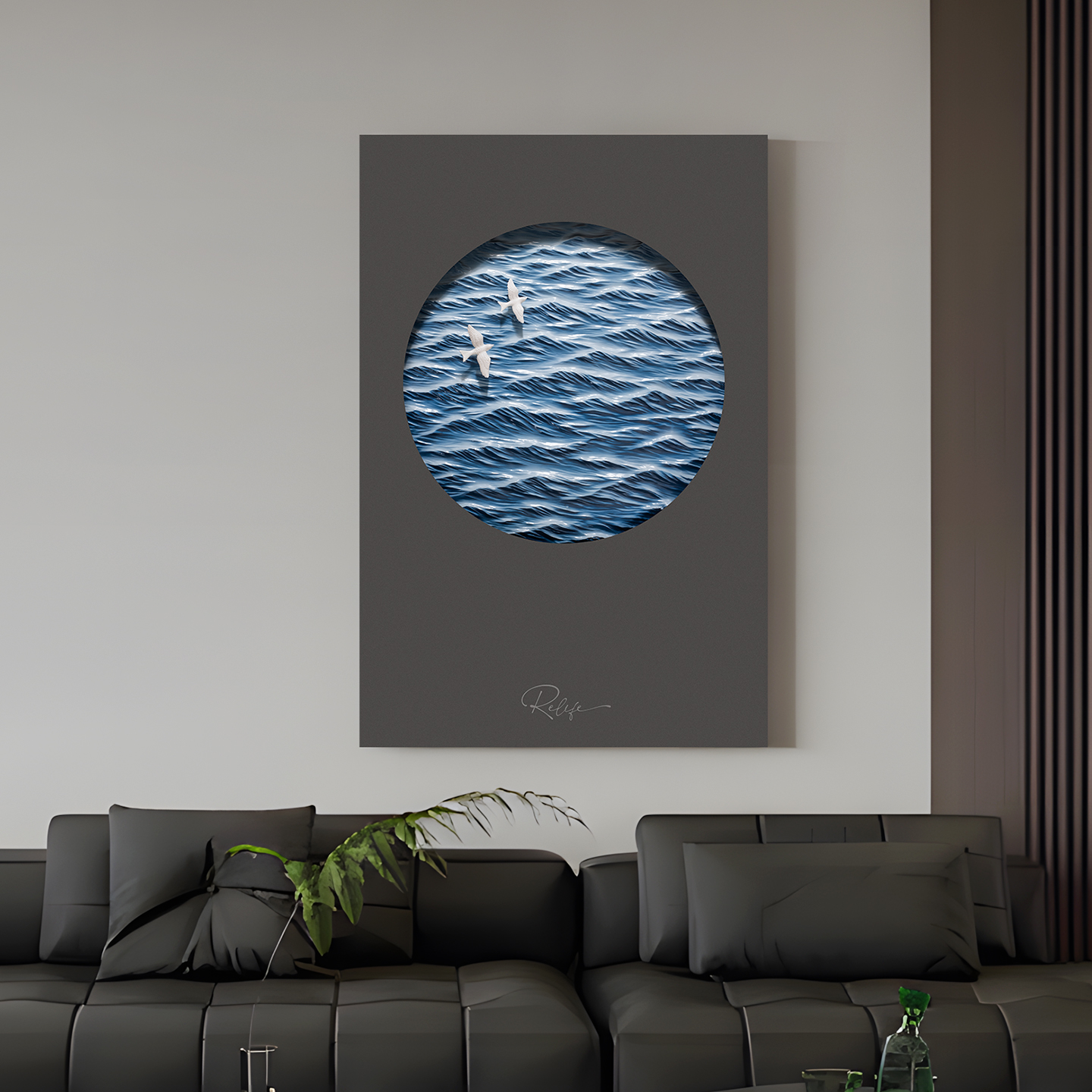 现代简约海浪飞鸟玄关客厅装饰画