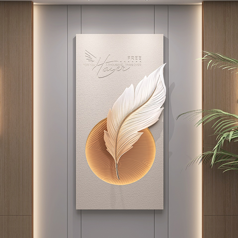 立体创意入户玄关装饰画正对门轻奢壁画过道走廊现代简约灯光挂画图片