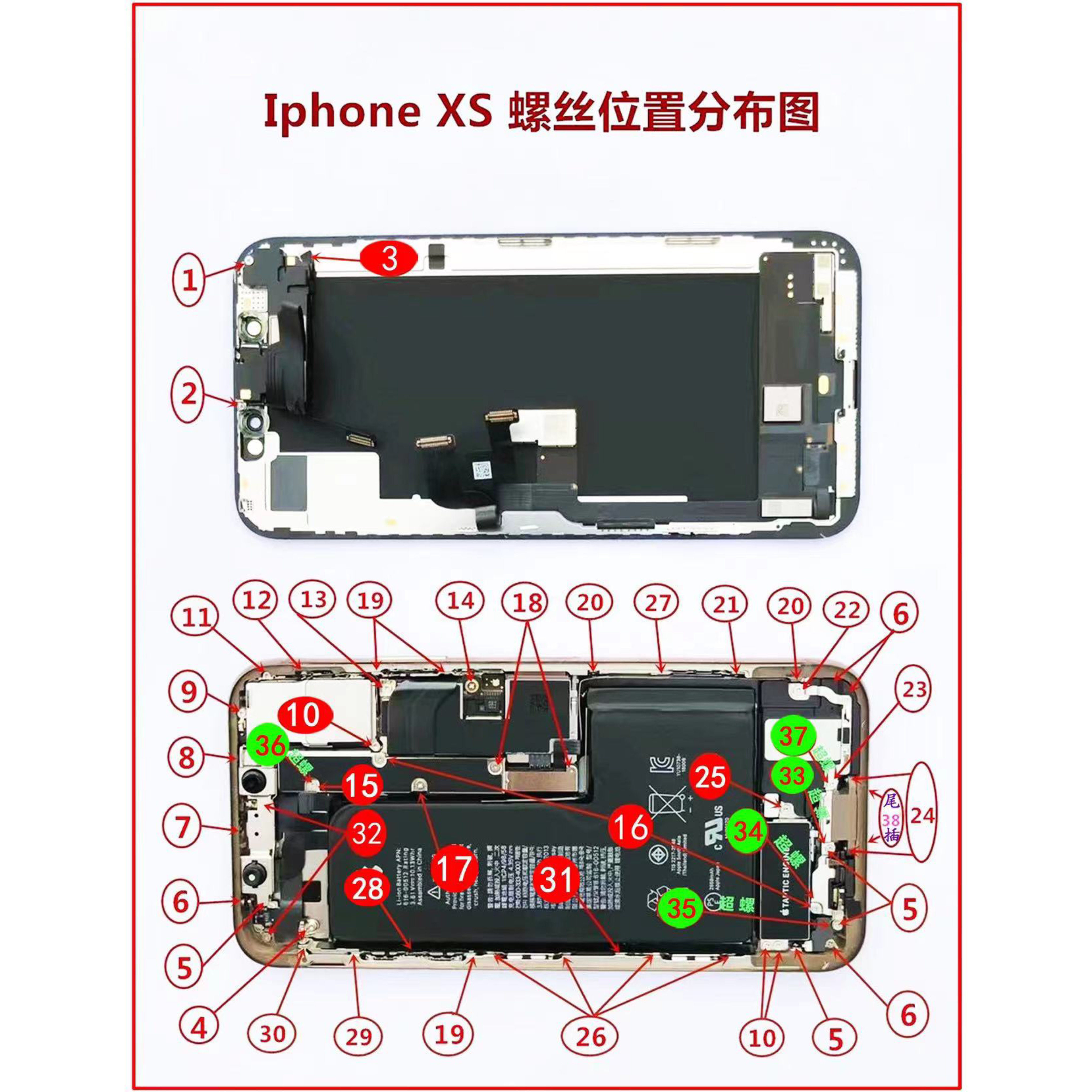 适用苹果x系列手机内部全套螺丝max编号分类xr主板屏幕xs三角螺丝