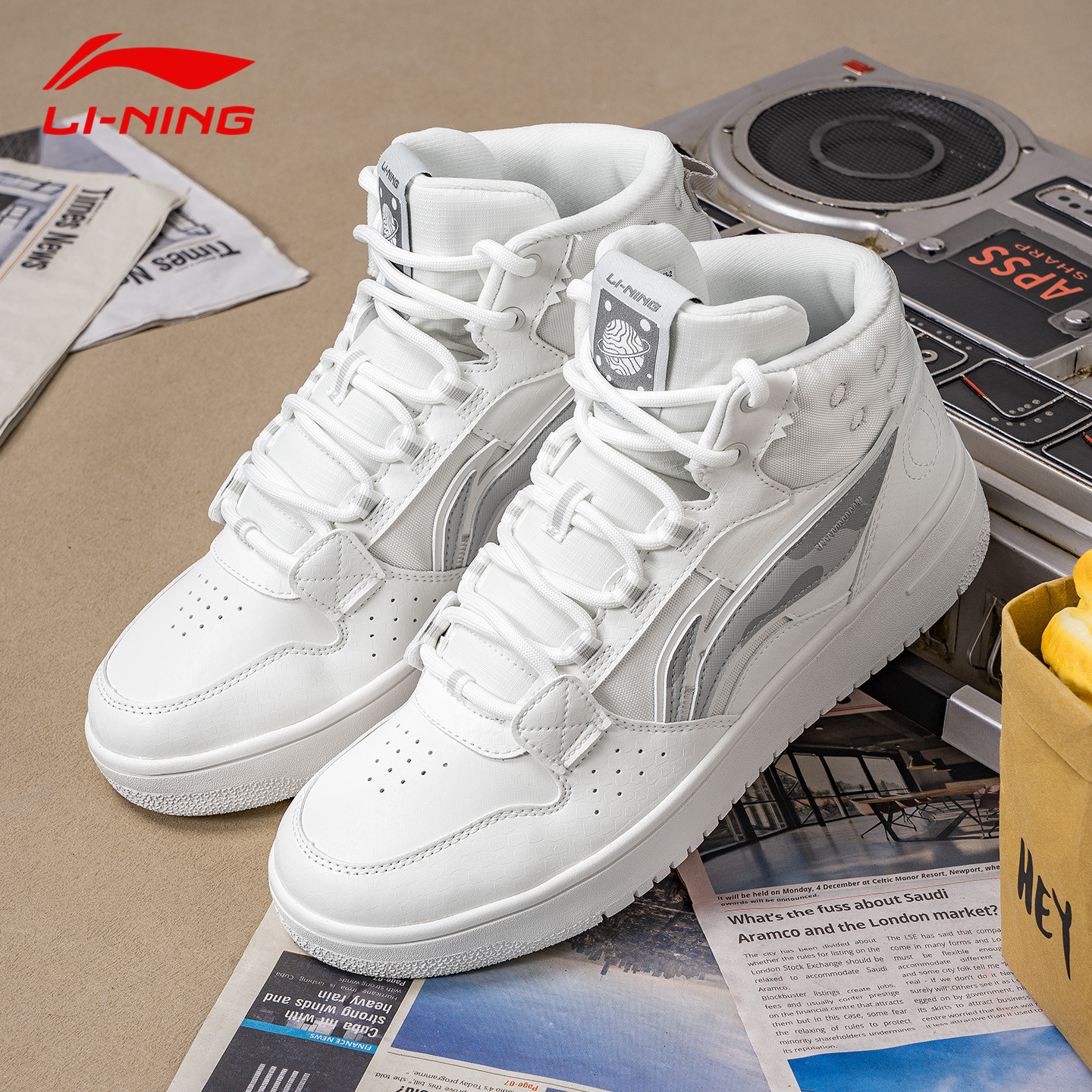 李宁山原休闲高帮板鞋男秋季厚底增高透气经典运动鞋2025新款鞋子