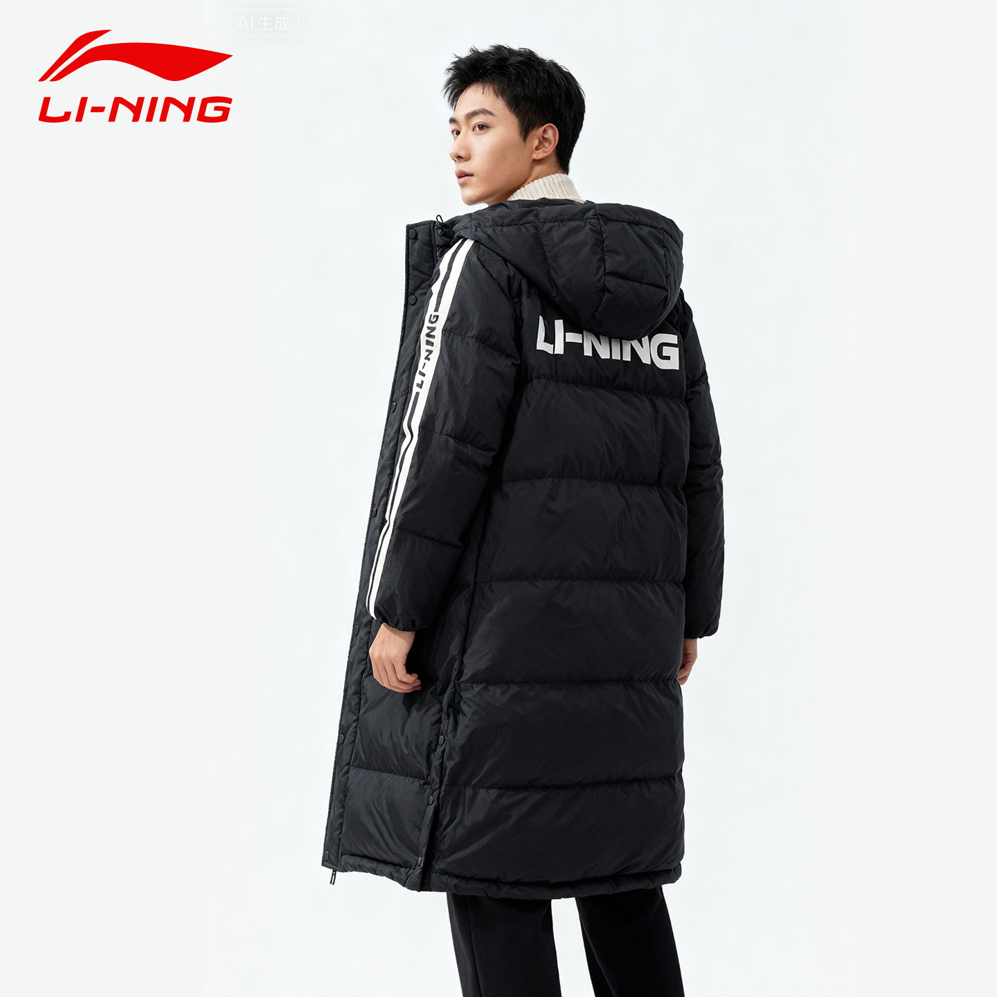 李宁长款羽绒服男款青少年加厚2025冬季新款保暖连帽防寒运动外套