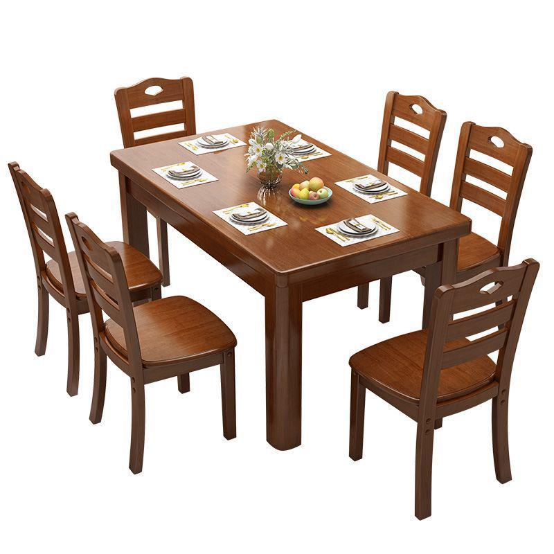 速发7W实木餐桌椅组合简约长方形中小户型家用四人方型饭店吃饭桌
