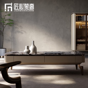 极简茶几现代大户型高端家用设计师款 设计师意式 长方形天然奢石
