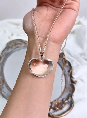 天然白水晶爱心吊坠项链女款简约百搭时尚个性气质锁骨链小众设计