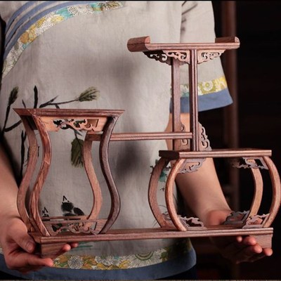 速发鸡翅木实木茶具架宝砂古架摆件 红木多小格阁紫博壶架子奇石