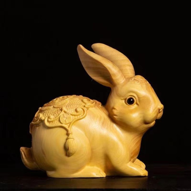 速发崖柏木子大福兔小兔雕手把件文玩车雕生肖福兔萌宠家居汽精摆
