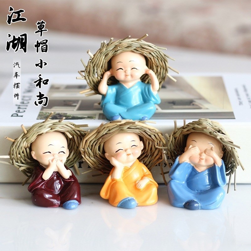 速发创意家居小和尚摆 饰办装桌客厅车内公件 房间卧室摆设花盆微