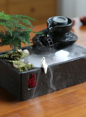 速发创水流水生财摆件新环意招财鱼缸客厅玄关循中式茶桌面轮装饰