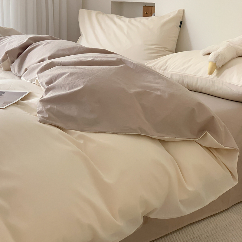 速发A类奶油色床上四件件100棉全水洗棉床品宿舍人三套套
