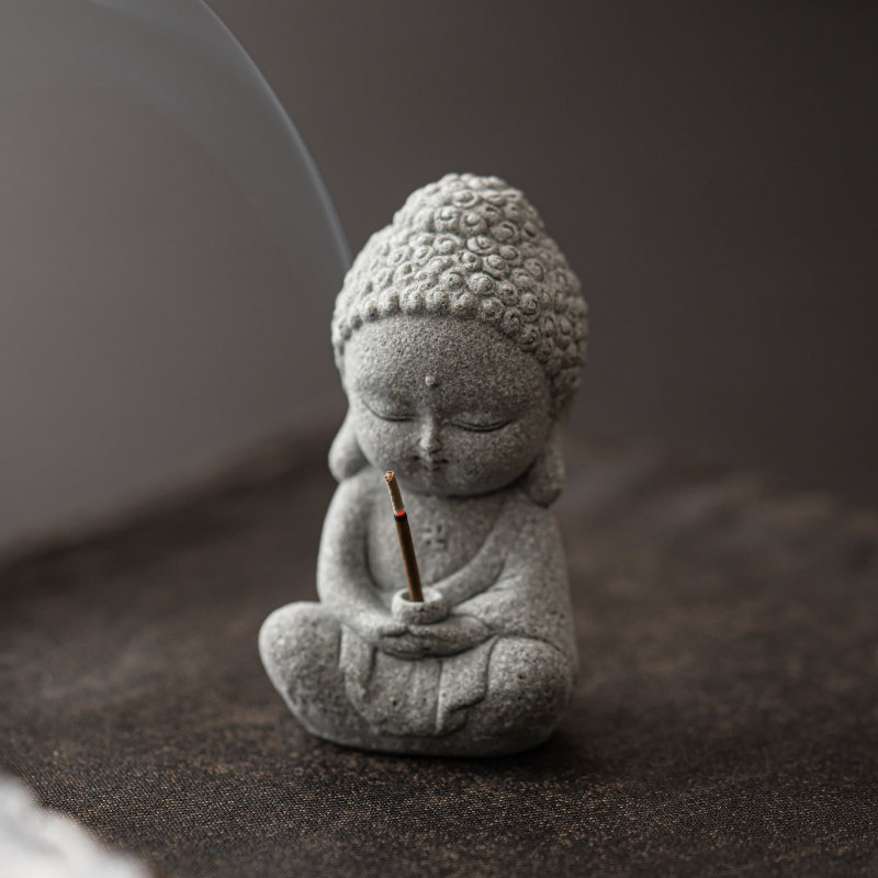 速发青砂石释迦公尼香插居家桌面装饰摆件办摩室饰意香座香薰炉装