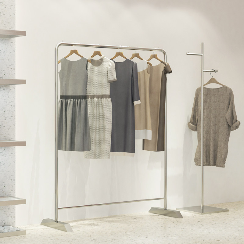 速发服装店挂衣架展示架陈列侧挂货架男装落地挂衣架拉丝不锈钢架