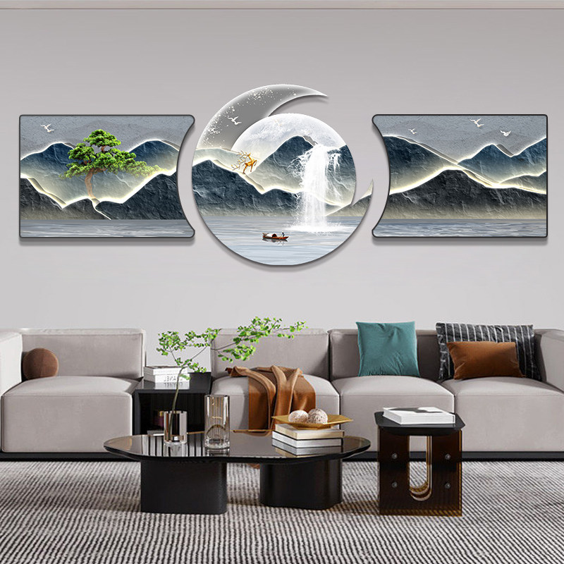 速发聚宝档厅水画客山挂画轻奢靠山墙上装饰画高盆大气沙发背景画