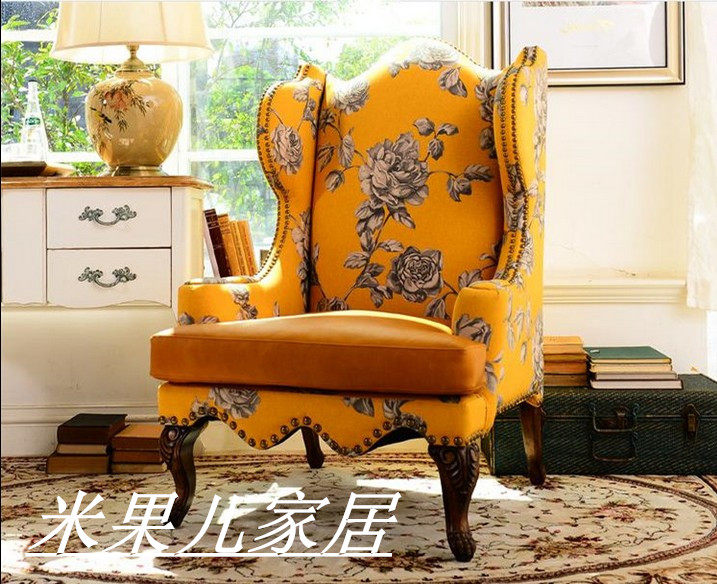 速发美式乡村田园风格小户型单人椅椅室老发卧美式沙虎椅休闲沙发