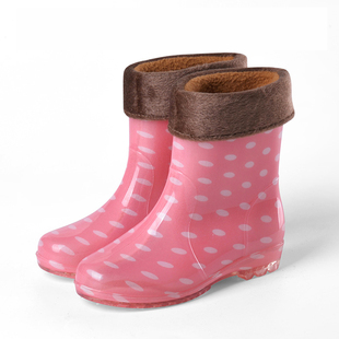 成人学生胶鞋 洗车清洁保暖水靴 防滑防水雨靴加绒水鞋 中筒女士雨鞋
