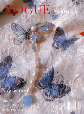 “云卷云舒”螺钿镶嵌系列蓝蝶贝旗袍压襟淡水珍珠胸针领口挂茶服