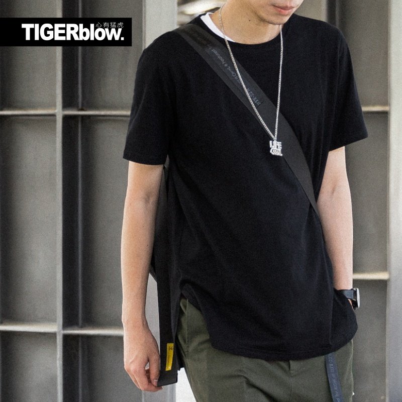 潮牌大码欧美高街嘻哈长短袖T恤男加肥加大胖子宽松两侧开叉下摆