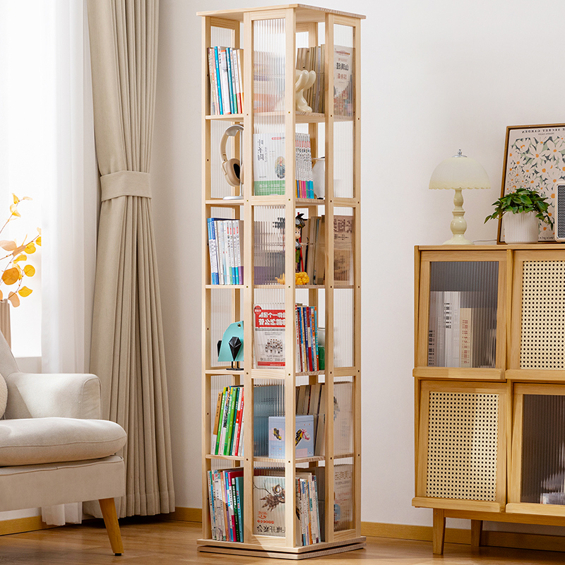 实木旋转书架360度落地置物架