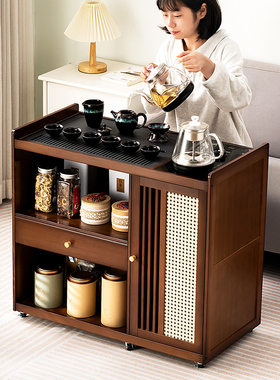 移动茶桌小茶台烧水壶一体实木煮泡茶简约轻奢阳台茶几家用茶水柜