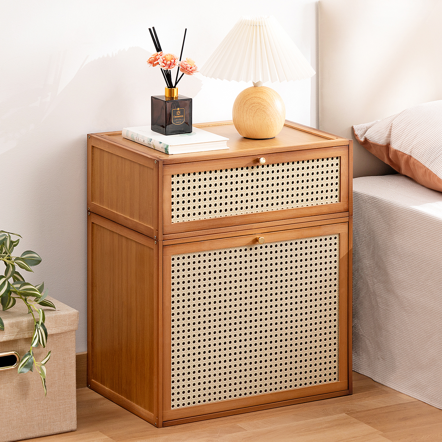 床头柜子置物架小型卧室出租房家用收纳柜简易儿童实木轻奢高级感