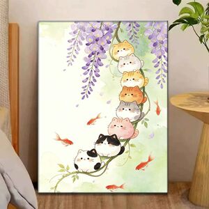 diy数字油画紫藤花小猫