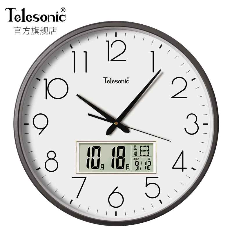 TELESONIC/天王星客廳掛鐘石英鐘大尺寸日歷靜音掛表現(xiàn)代居家鐘表