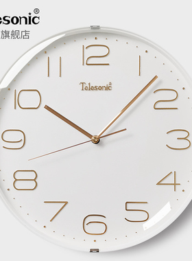 TELESONIC/天王星简约挂钟日系客厅静音石英钟表北欧装饰时钟挂表