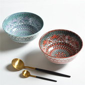 6寸日式 釉下彩陶瓷饭碗个性 家用餐具创意陶瓷碗ins面碗防烫喝汤碗