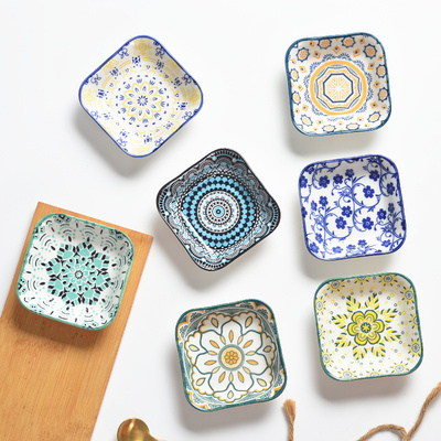 3.5英寸釉下彩陶瓷酱油碟四方碟