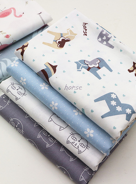 纯棉布料宝宝斜纹面料儿童床品被套服装卡通印花棉布婴儿床单AB版