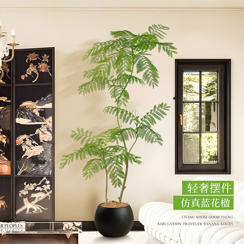 速发假花楹背景墙装饰造景植生绿仿蓝树客厅大型落地植物盆栽摆件