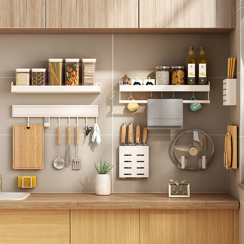 速发白色收房置物架用打孔壁挂式刀架调味料免品大全家用多功能厨