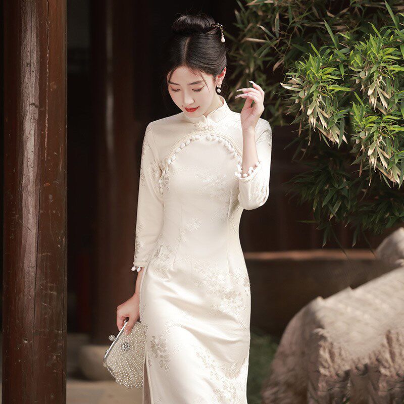 速发2式25春款改良提花烫金新中0旗袍年轻款高端气质连衣裙长袖