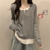 装 冬众别致半开领长袖 针大衫 速发织码 秋小设计感遮肚子打底衫
