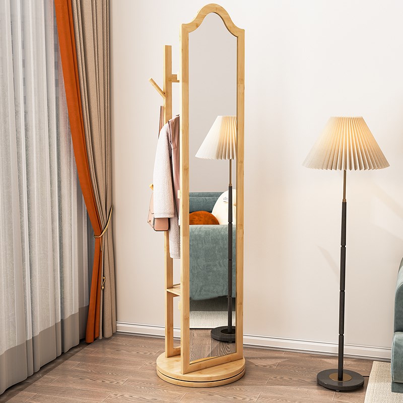 速发法式旋转穿衣镜全身落地镜家用挂衣架衣挂一体镜可移动试衣镜