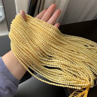 小众高货diy散珠天然鸡油黄蜜蜡老蜡白花老型蓝珀原石长链手链根