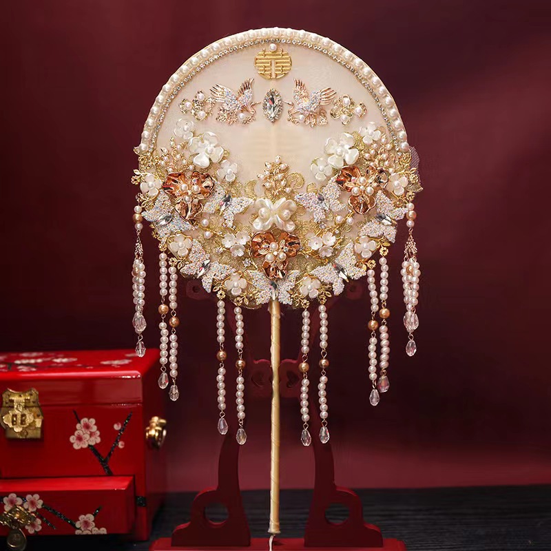 速发红色子娘团扇中式婚礼成品双面喜扇结婚秀禾扇新手捧花扇成品