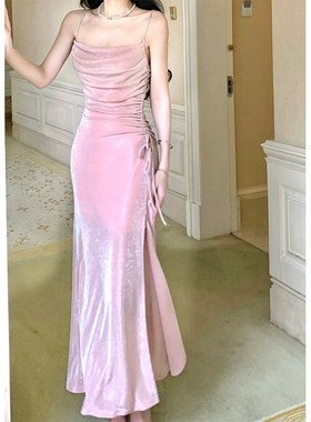 速发Gobd 粉oo【月J】法式针织吊带连衣裙气质成人晚礼服高级感