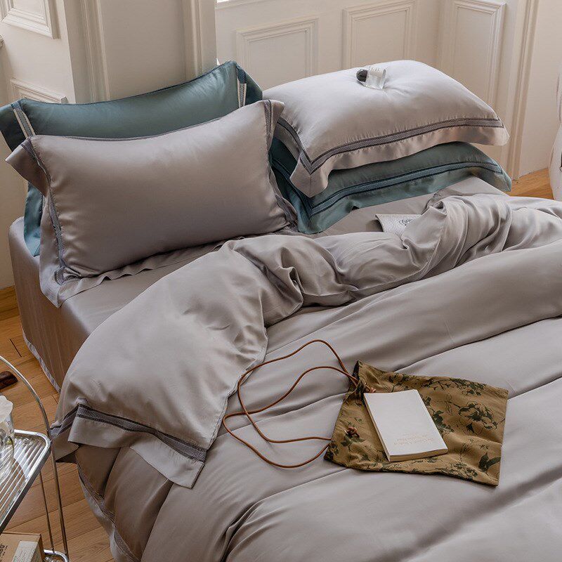 速发60支感F兰精天丝镂空四件套简约丝滑凉L赛莱尔