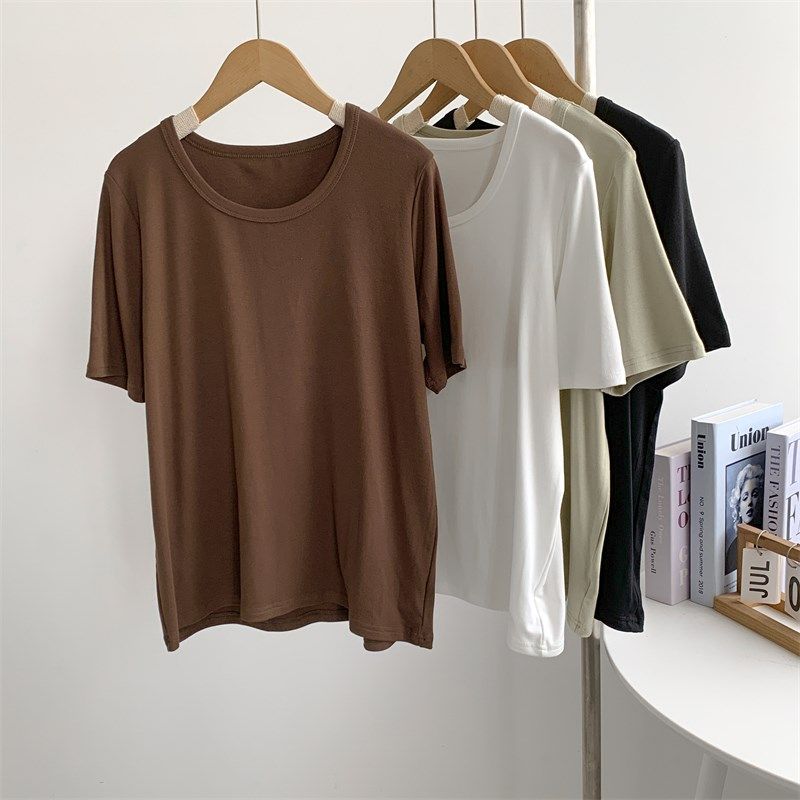 速发简约风底品质纯色圆领宽松T高春款打恤衫舞蹈服运动上衣