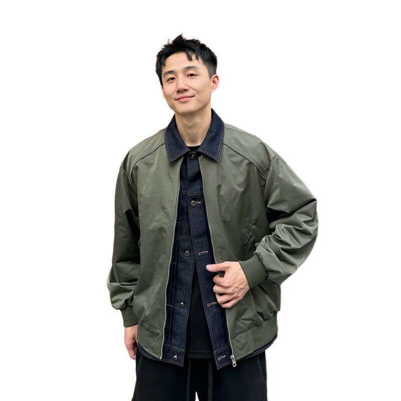 速发假两件翻领牛仔外套男款春2025新款潮流休闲夹克男士春装上衣