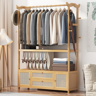 速发简易衣柜落室家用卧地衣帽架多功能一体门架收纳口实木置物挂