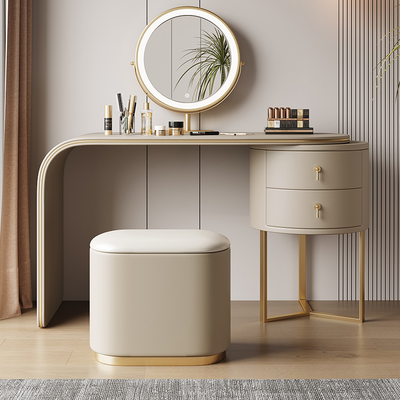 速发轻奢梳妆台高级感木室简柜实卧化妆台桌窗头约斗柜床头柜一体