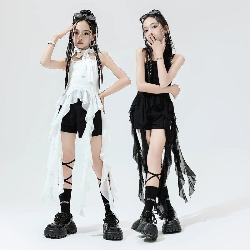 速发孩爵士舞服装嘻哈服街街舞演出炸酷帅胸azz团抹j飘带潮酷秀服